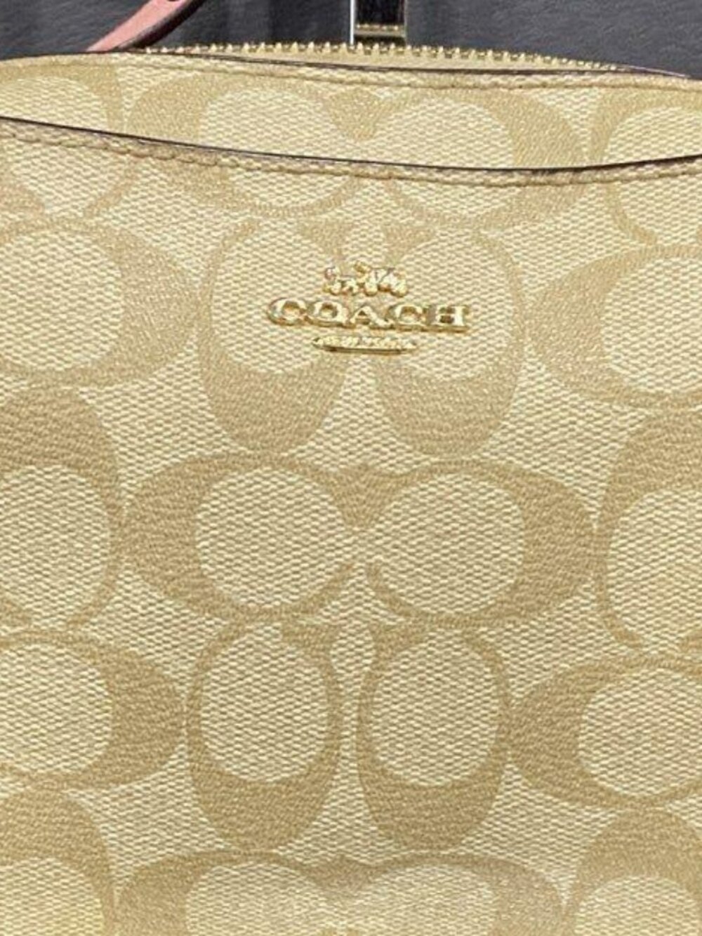Coach Mini Camera Bag in Beige & Pink Signature Logo Crossbody Bag